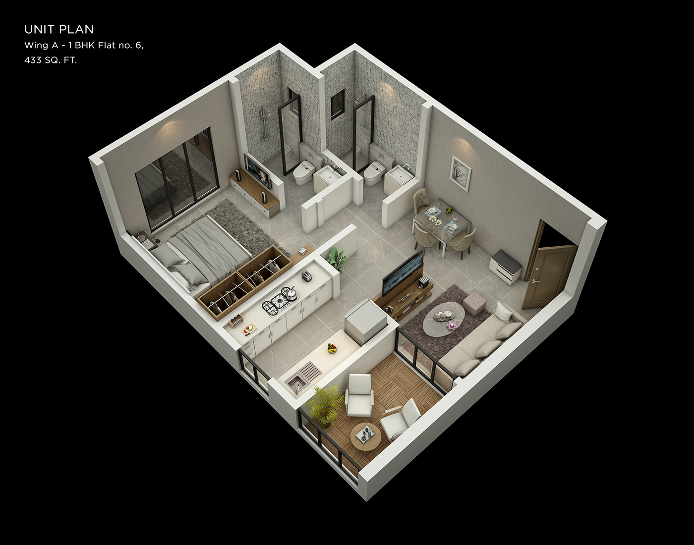 1 BHK &mdash; Type A